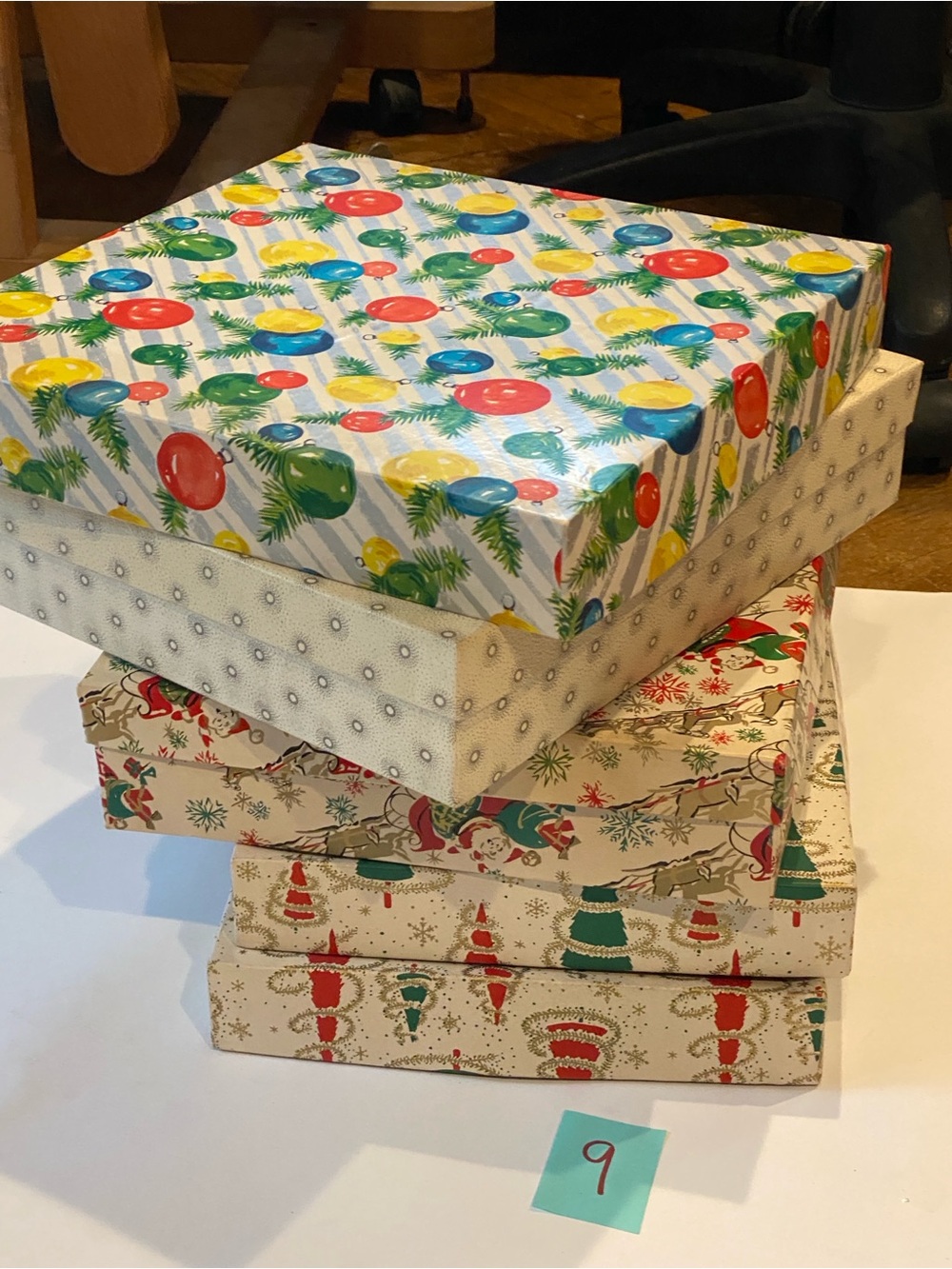 57 vintage 1960s Christmas boxes.